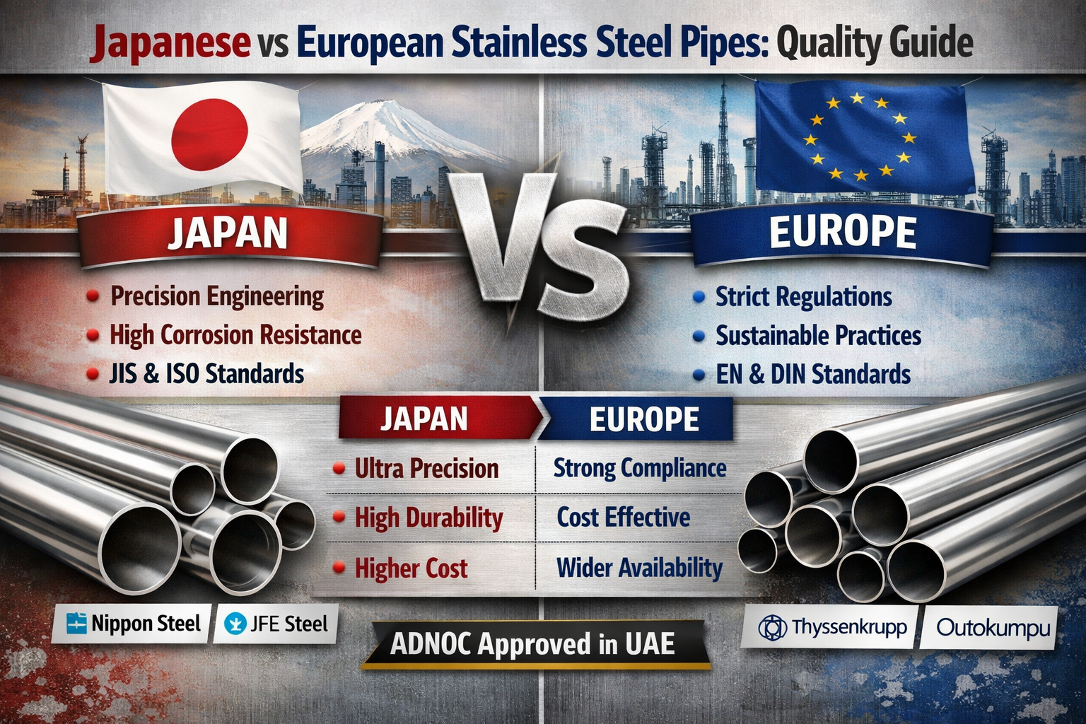 JAPANESE VS EUROPEAN STAINLESS STEEL PIPES: QUALITY COMPARISON