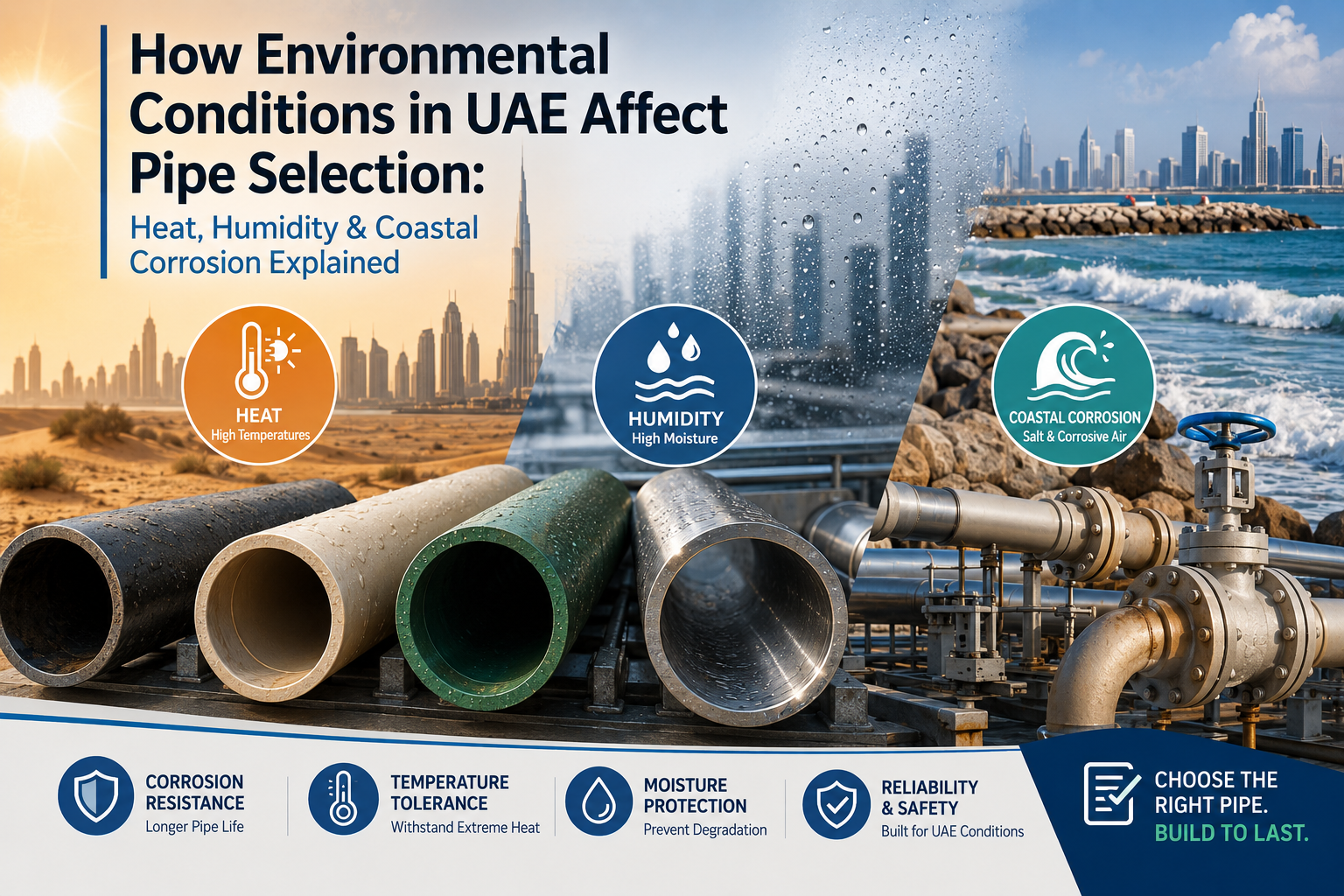 Industrial pipes in UAE showing resistance to heat, humidity, and coastal corrosion for reliable piping systems