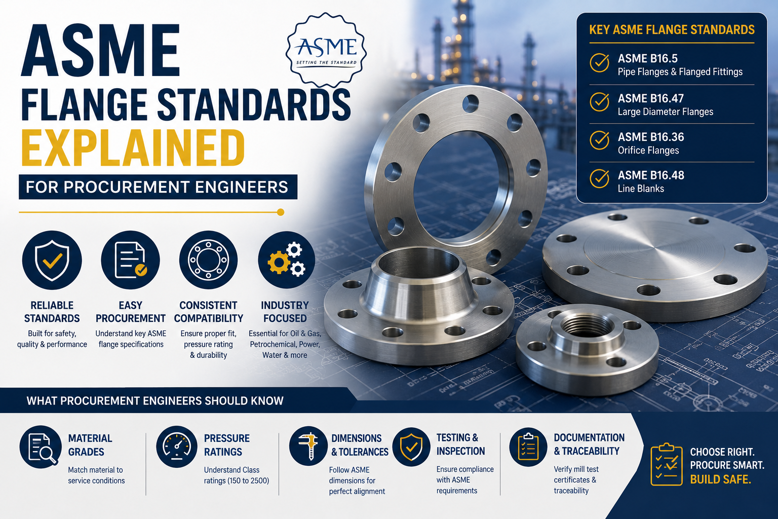 ASME flange standards guide showing industrial flanges and engineering specifications for procurement professionals