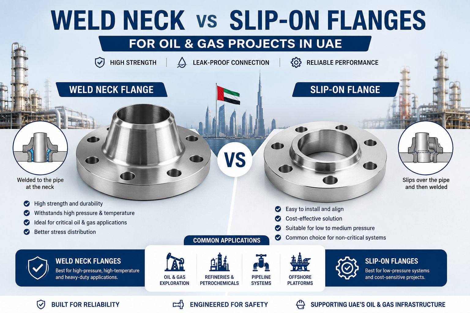 Weld Neck vs Slip-On Flanges for Oil & Gas Projects in UAE